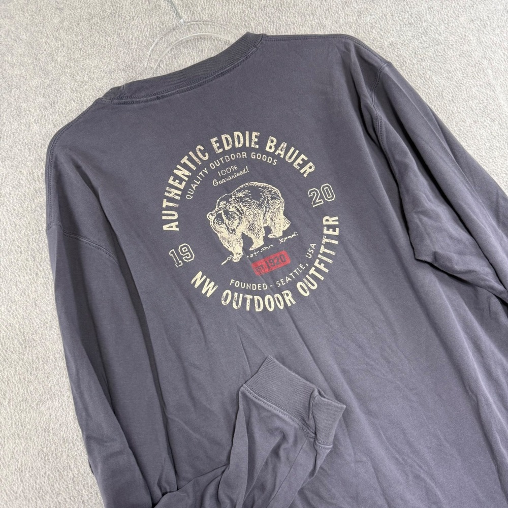 Eddie Bauer Graphic Tee T-shirt Mens XL Grizzly Hiking Gray Bear 2000s y2k